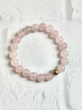 8mm Gemstone Beaded Bracelet with 18k Gold Disc: Pink Quartz