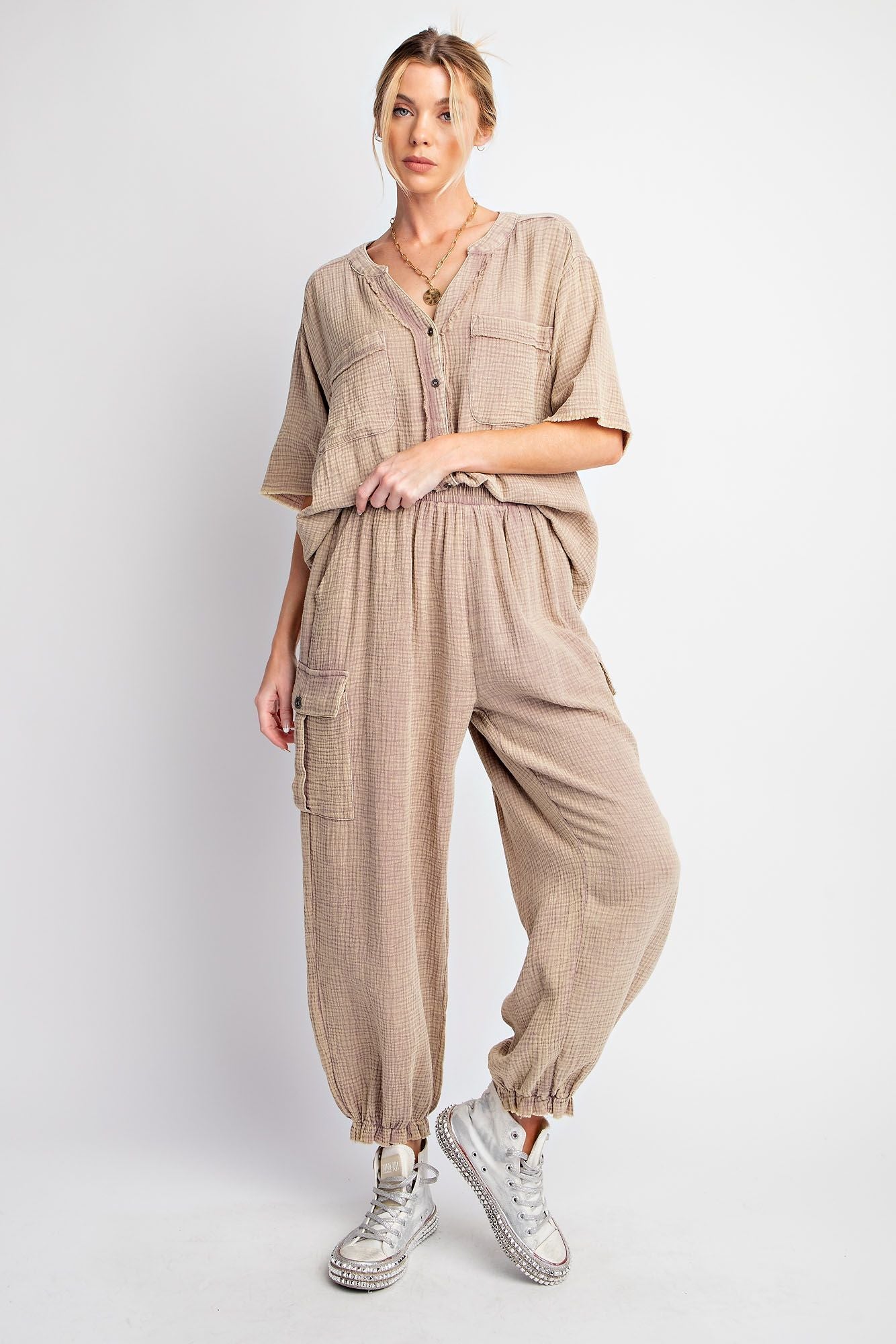 Cotton Gauze Mineral Washed Cargo Pants