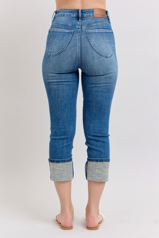 High Waist Tummy Control Back Shield Pockets & Cuff Capri